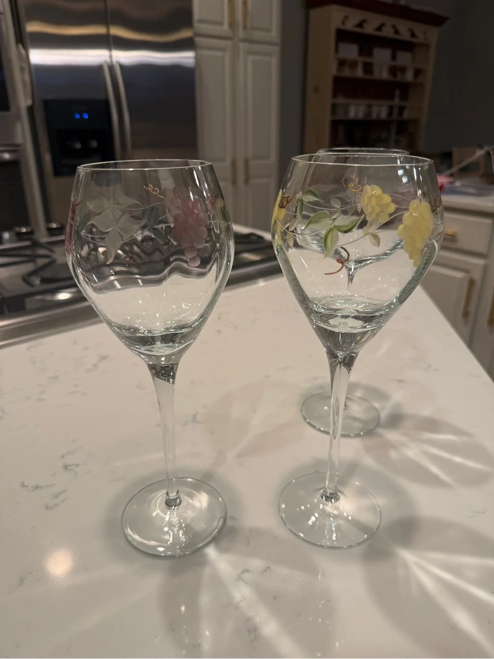 Hand Painted Grape Vine Wine Glasses Set of 3 Floral Vineyard 9” Goblets